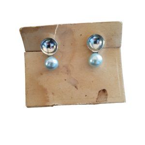 Vintage Womens Faux Pearl & Clam Shell Clip On Earrings Scoop 60's? Japan Silver